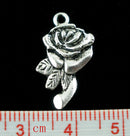 6 - Silver Tone Metal Pewter ROSE FLOWER Charm Pendants 17x11mm  . chs0751