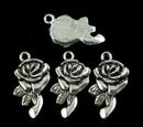 6 - Silver Tone Metal Pewter ROSE FLOWER Charm Pendants 17x11mm  . chs0751