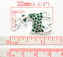 1 Silver Green RHINESTONE REINDEER Christmas Charm Pendant . green pave crystals  chs0949