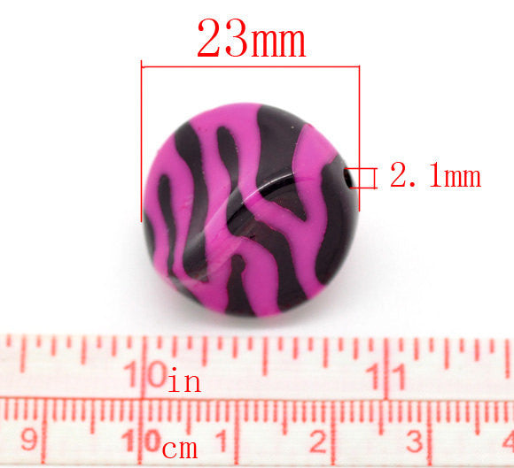 20 HOT PINK Helix Wavy Shaped Zebra Striped Acrylic Spacer Beads 23x18mm  Bulk Package  bac0196