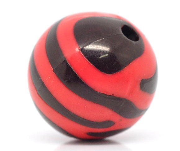 30 RED Zebra Striped Round Acrylic Spacer Beads 15mm  Bulk Package . bac0177b