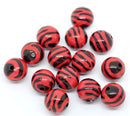30 RED Zebra Striped Round Acrylic Spacer Beads 15mm  Bulk Package . bac0177b
