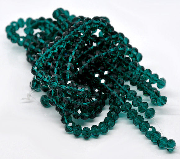 8mm x 6mm MALACHITE GREEN Emerald Transparent Crystal Glass Faceted Rondelle Beads . 24 beads  bgl0596