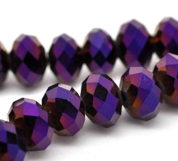 8x6mm Dark ROYAL PURPLE Metallic AB Color Crystal Glass Faceted Rondelle Beads . 24 beads  bgl0597