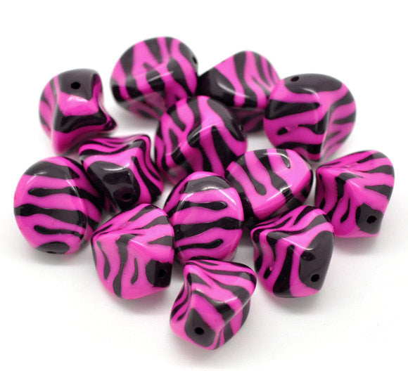 20 HOT PINK Helix Wavy Shaped Zebra Striped Acrylic Spacer Beads 23x18mm  Bulk Package  bac0196