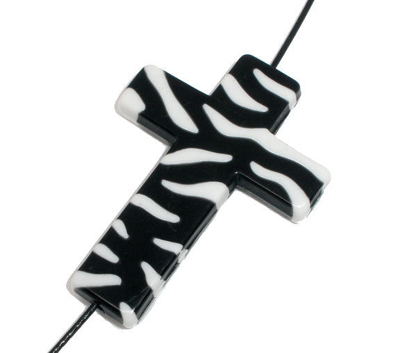 4 Zebra Stripe Print Lucite CROSS beads, black and white . bac0234