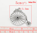 2 Silver Pewter PENNY FARTHING Old Fashioned Bicycle Charm Pendants  50x46mm . chs0279