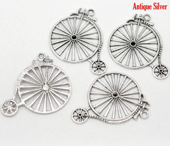 2 Silver Pewter PENNY FARTHING Old Fashioned Bicycle Charm Pendants  50x46mm . chs0279