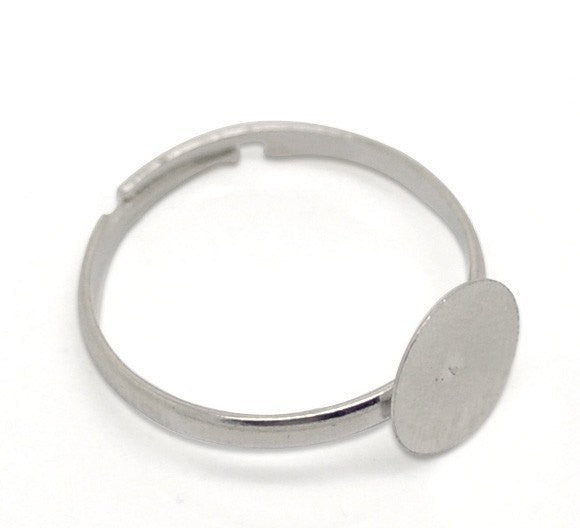20 Silver Tone Metal Ring Blanks . Thin Band . size 7.5-9.5, adjustable. fin0271