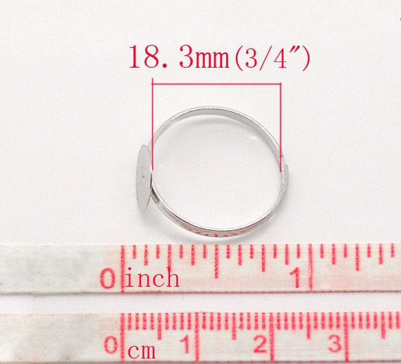 20 Silver Tone Metal Ring Blanks . Thin Band . size 7.5-9.5, adjustable. fin0271