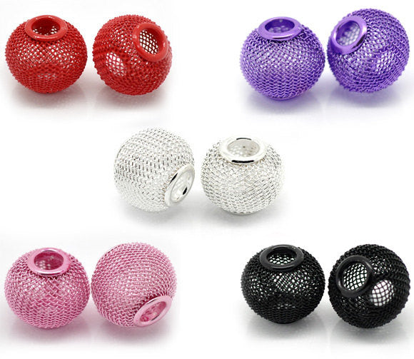 10 Extra Large Wire Mesh Beads for Hoop Earrings . 20x16mm, mixed colors, large holes, fits European Chain bme0327