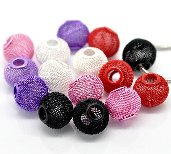 10 Extra Large Wire Mesh Beads for Hoop Earrings . 20x16mm, mixed colors, large holes, fits European Chain bme0327