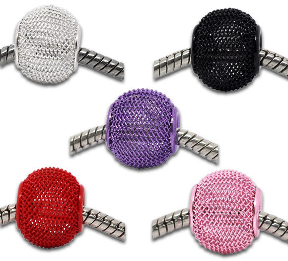 10 Small Wire Mesh Beads for Hoop Earrings . 14x12mm, mixed colors, large holes, fits European Chains bme0325