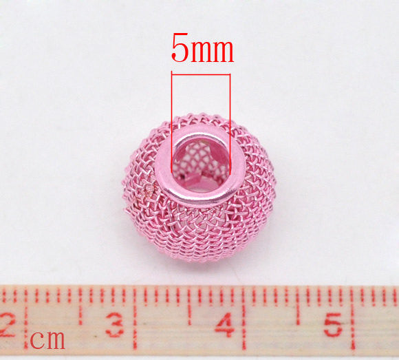 10 Small Wire Mesh Beads for Hoop Earrings . 14x12mm, mixed colors, large holes, fits European Chains bme0325