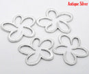 2 Large Antique Silver FLOWER PENDANTS Connectors Charms   45x41mm chs0115