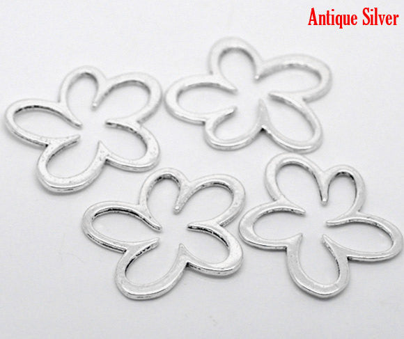 2 Large Antique Silver FLOWER PENDANTS Connectors Charms   45x41mm chs0115
