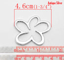 2 Large Antique Silver FLOWER PENDANTS Connectors Charms   45x41mm chs0115
