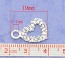 4 Silver Plated RHINESTONE CRYSTAL Heart Charm Pendants  19x13mm chs2097