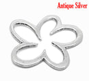 2 Large Antique Silver FLOWER PENDANTS Connectors Charms   45x41mm chs0115