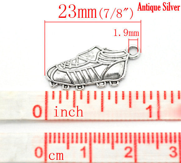 10 Antique Silver SPORTS RUNNING Shoes Soccer Cleats Pendant Charms . chs0358