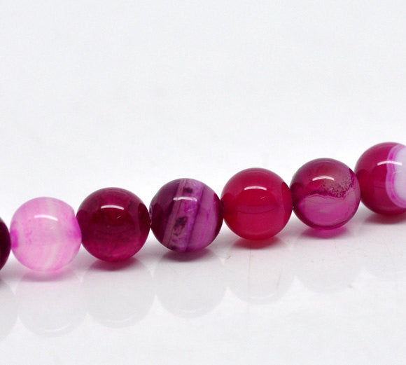 8mm Hot Pink Fuchsia Fuschia ROUND Dyed Agate Beads . 1 strand 15.5" . 48 beads  gag0102