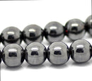 10mm Round HEMATITE Gemstone Beads . 1 strand 15.5" . 40 beads   ghe0033