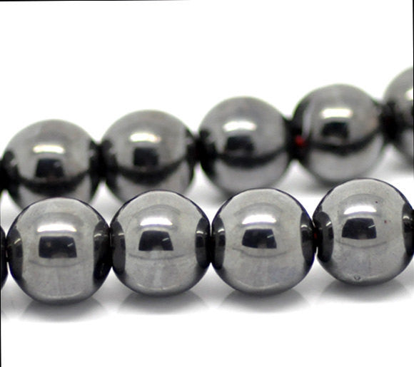 10mm Round HEMATITE Gemstone Beads . 1 strand 15.5" . 40 beads   ghe0033