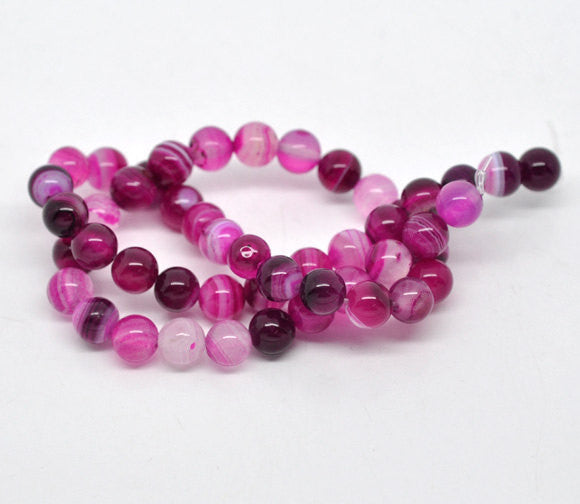 8mm Hot Pink Fuchsia Fuschia ROUND Dyed Agate Beads . 1 strand 15.5" . 48 beads  gag0102
