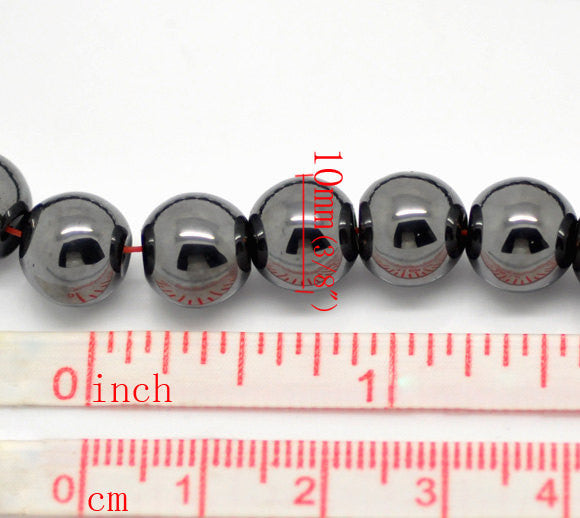 10mm Round HEMATITE Gemstone Beads . 1 strand 15.5" . 40 beads   ghe0033