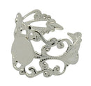 10 BRIGHT SILVER METALLIC Brass Metal Ring Blanks, silver filigree, fully adjustable sizing, fin0073