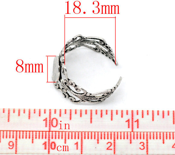 ANTIQUE SILVER METALLIC Brass Metal Ring Blanks . fully adjustable sizing . 10 pieces . fin0082