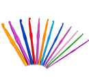 Full Set of 12 Aluminum Crochet Hooks, sizes 2.5mm to 10mm . vibrant colors  tol0196