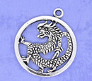 4 Silver Tone Dragon Charm Circle Charm Pendants 38x32mm  chs0822