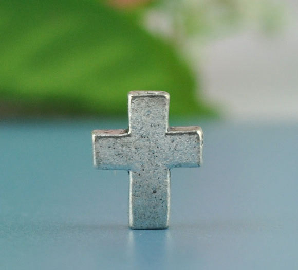 10 Silver Tone Metal Sideways Cross Beads Crosses 15x12mm bme0105