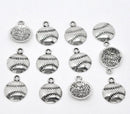10 Silver Tone Metal Baseball / Softball Charm Pendants 18x14.5mm chs0114