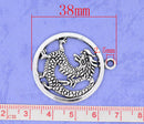 4 Silver Tone Dragon Charm Circle Charm Pendants 38x32mm  chs0822