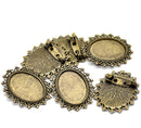2 Antique Bronze Cameo Frame Setting Brooch Pins  3.5cm x 3cm (Fits 25x18mm oval cabochons)  pin back FIN0432