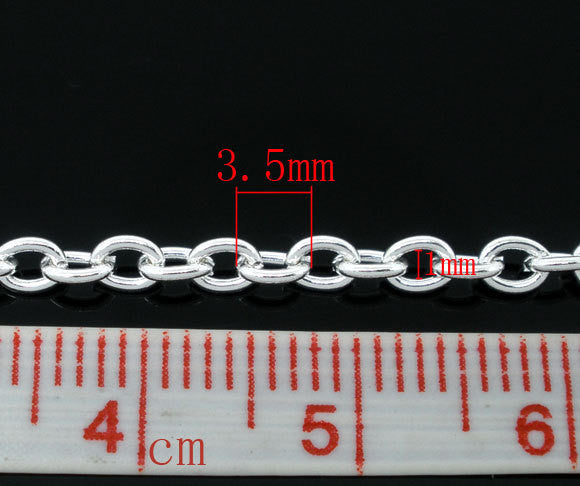 Silver Plated Cable Link Chain 10 meters (30 feet)  3.5mm x 2.5mm fch0017