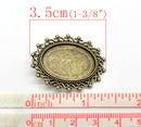 2 Antique Bronze Cameo Frame Setting Brooch Pins  3.5cm x 3cm (Fits 25x18mm oval cabochons)  pin back FIN0432