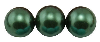 4mm EMERALD GREEN Round Glass Pearls . long 32" strand . about 210 beads . Bgl0396