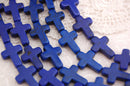 24 Small Stone Cross Beads (1 strand) in DARK BLUE. Sideways cross how0039