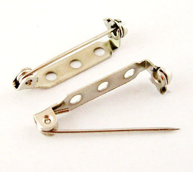 30 SILVER TONE Metal Pin Backs, 27mm long  fin0161