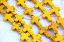 1 Strand Howlite Stone Cross Beads YELLOW. Sideways cross . 25x18mm how0175