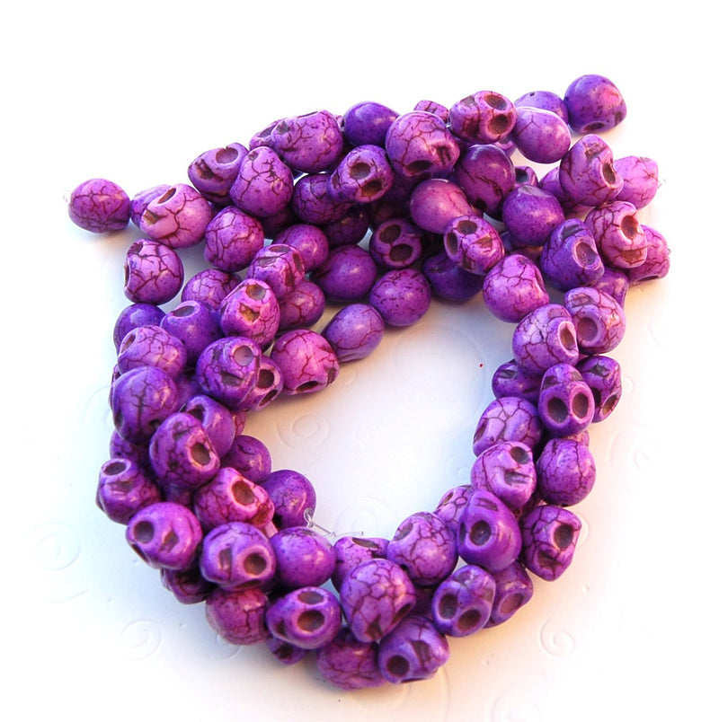PURPLE PASSION Sugar Skulls Howlite Beads . 1 long strand . approx 31 beads . carved stone  12mm how0150