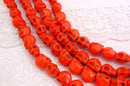 1 Strand PUMPKIN ORANGE Sugar Skulls Howlite Gemstone Beads . carved stone  12mm how0148