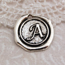 26 Monogram Initial Letter Stamped Wax Seal Charms .  Silver Tone Metal 18mm . 1 of each letter of the alphabet, A-Z, chs2345