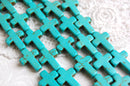 1 Strand, 20 beads . Small Stone Cross Beads in TURQUOISE BLUE 20mm x 15mm how0040