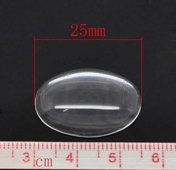 30 Clear OVAL Glass Dome Seals 25x18mm  for Cabochons, Pendants, Charms, Cameos, Scrapbooking cab0165