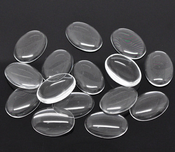 30 Clear OVAL Glass Dome Seals 25x18mm  for Cabochons, Pendants, Charms, Cameos, Scrapbooking cab0165