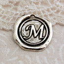 26 Monogram Initial Letter Stamped Wax Seal Charms .  Silver Tone Metal 18mm . 1 of each letter of the alphabet, A-Z, chs2345
